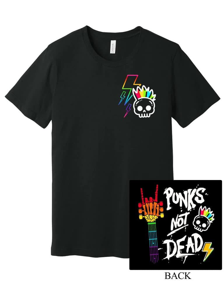Rainbow Bolt Skull Pocket w/ Guitar Punk’s Not Dead (Back)