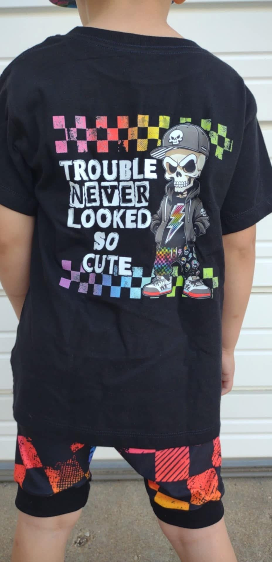 Rainbow Bolt & Skelly Dude Pocket w/ Trouble Never Looked So Cute (Back)