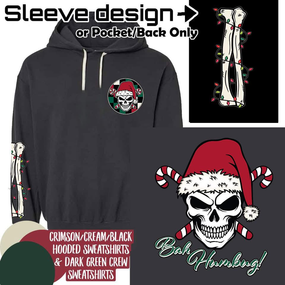 Skull Pocket w/ arm bone sleeve + Bah Humbug back design