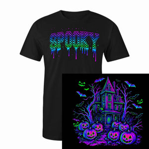 Colorful Spooky (front) w/ Neon Haunted House (back)